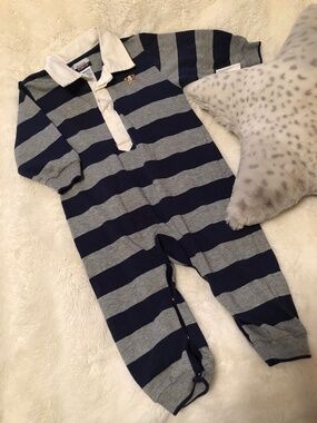 Like New Rugby inspired onesie baby outfit with puppy on front